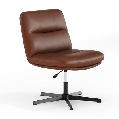 Cognac Padded LeatherSoft Armless Stationary Task Office Chair, Black Frame