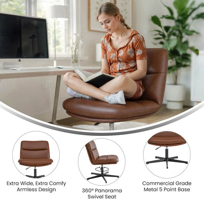 Cognac Padded LeatherSoft Armless Stationary Task Office Chair, Black Frame