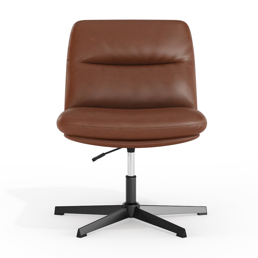 Cognac Padded LeatherSoft Armless Stationary Task Office Chair, Black Frame