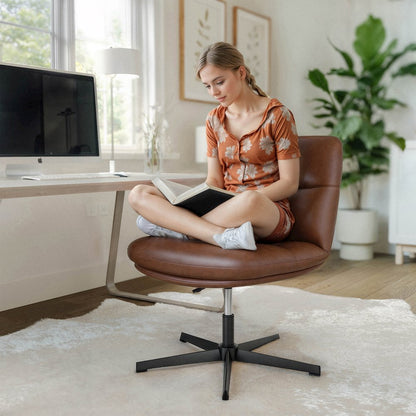 Cognac Padded LeatherSoft Armless Stationary Task Office Chair, Black Frame