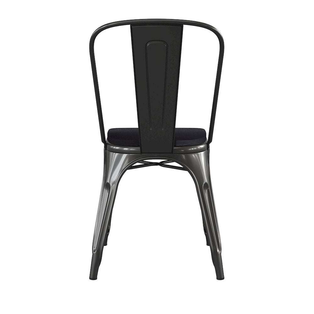 Black Metal Indoor-Outdoor Stackable Chair with Black Poly Resin Wood Seat