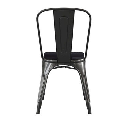 Black Metal Indoor-Outdoor Stackable Chair with Black Poly Resin Wood Seat