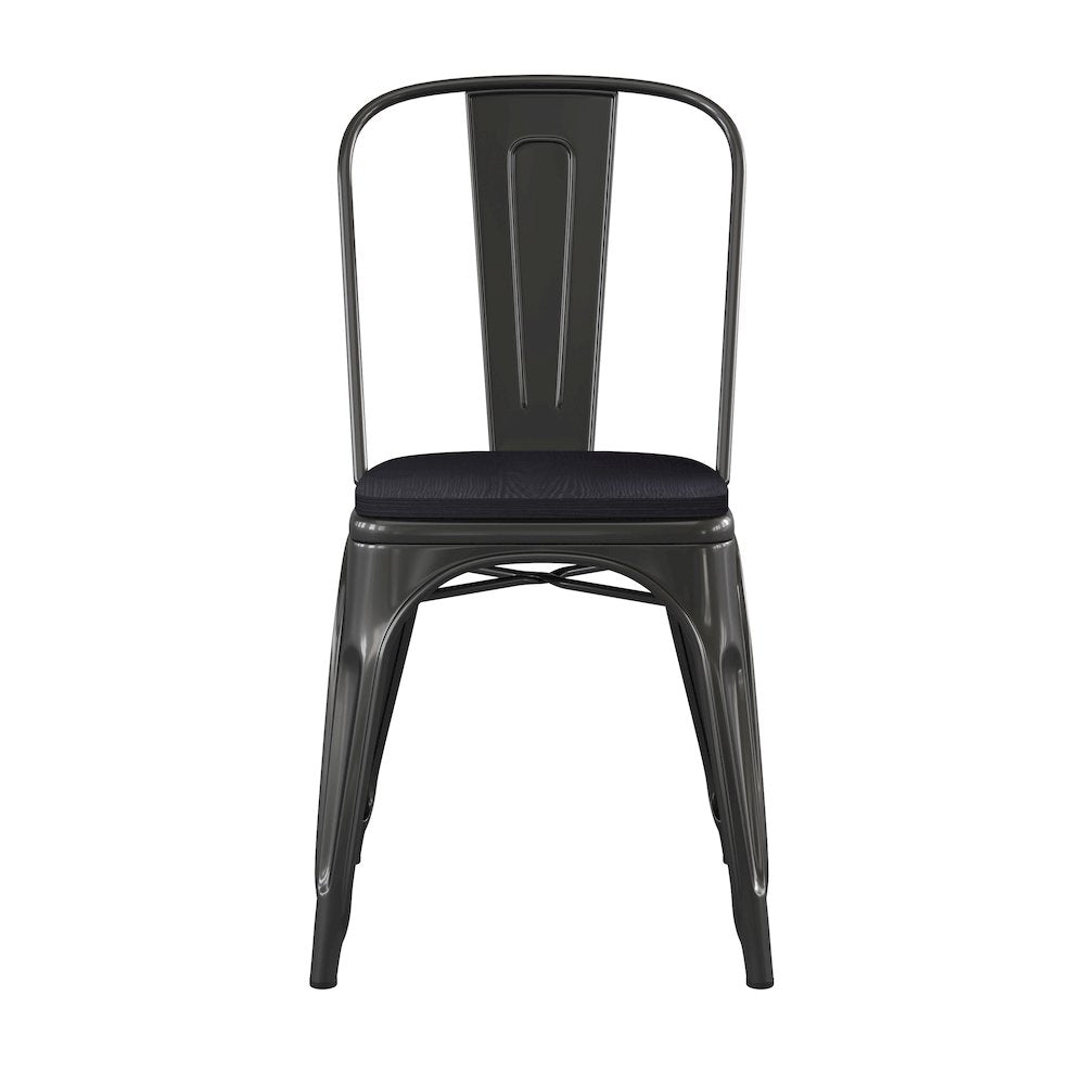 Black Metal Indoor-Outdoor Stackable Chair with Black Poly Resin Wood Seat
