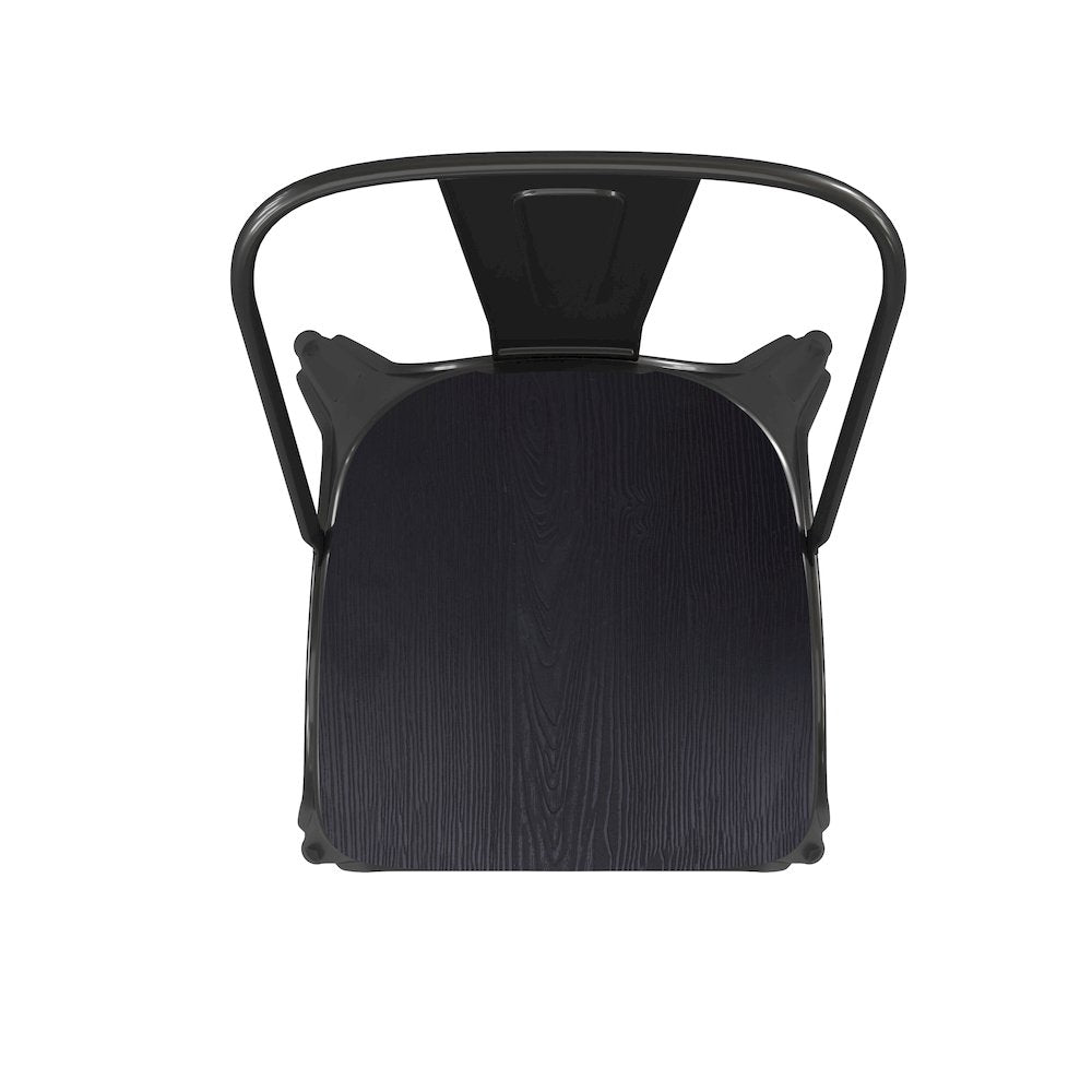 Black Metal Indoor-Outdoor Stackable Chair with Black Poly Resin Wood Seat