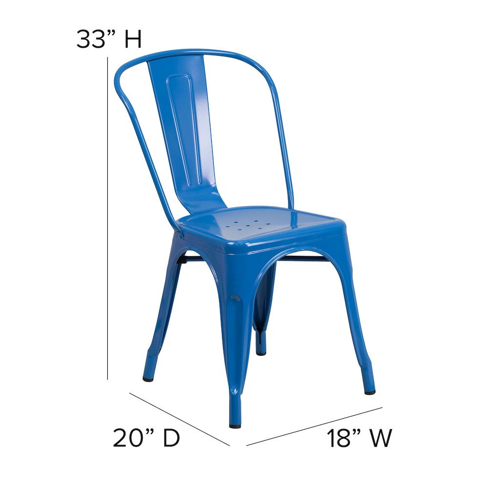 Blue Metal Indoor-Outdoor Stackable Chair with Teak Poly Resin Wood Seat