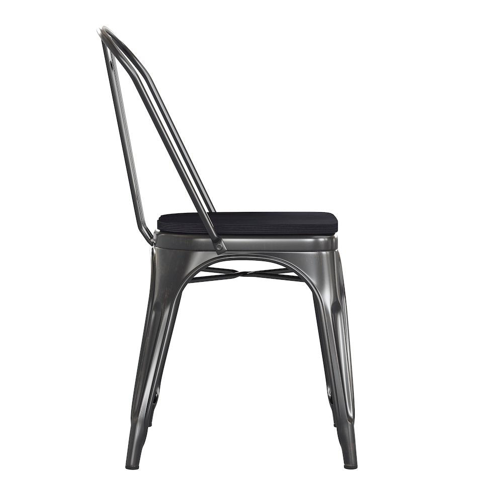 Black-Antique Gold Metal Indoor-Stackable Chair with Black Poly Resin Wood Seat