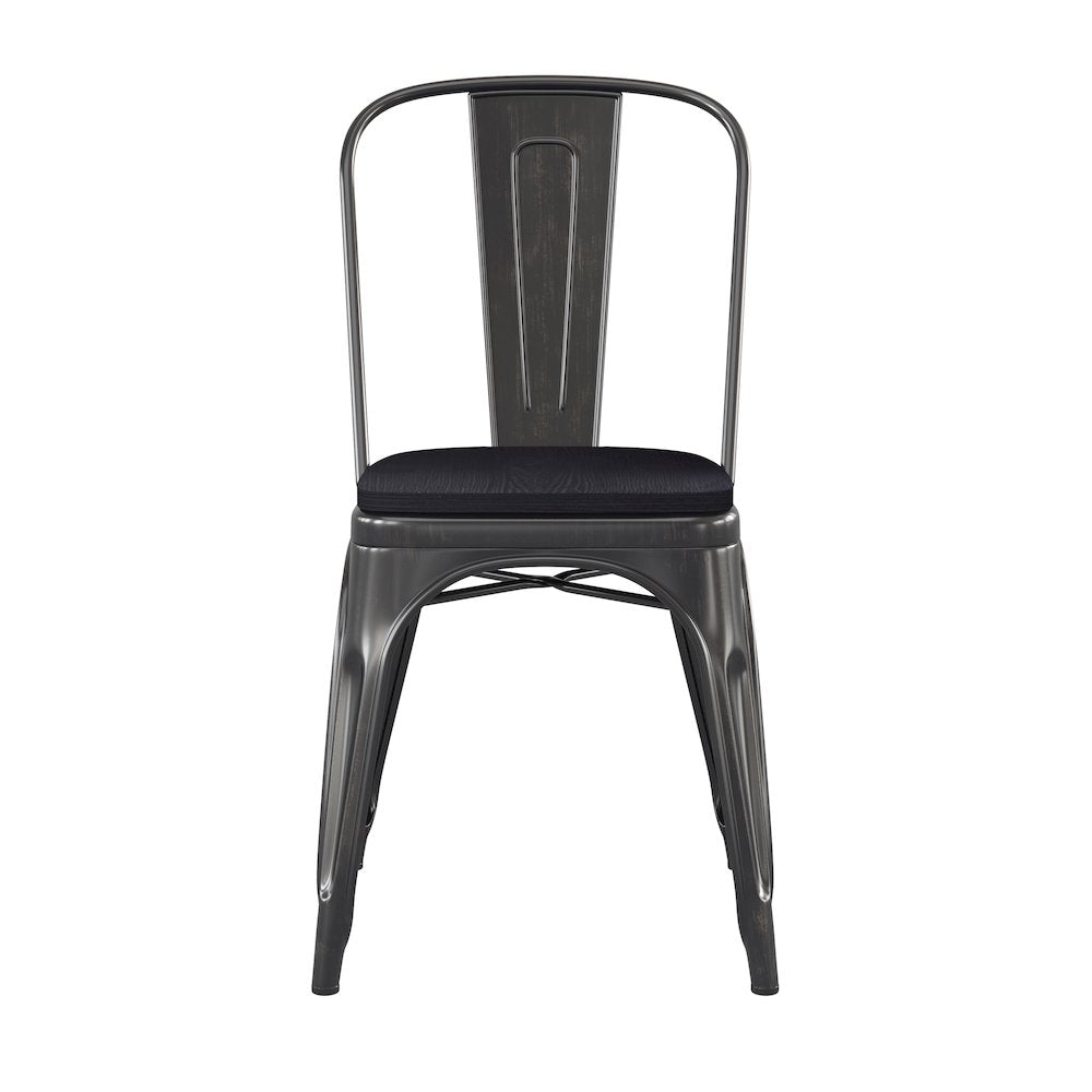 Black-Antique Gold Metal Indoor-Stackable Chair with Black Poly Resin Wood Seat