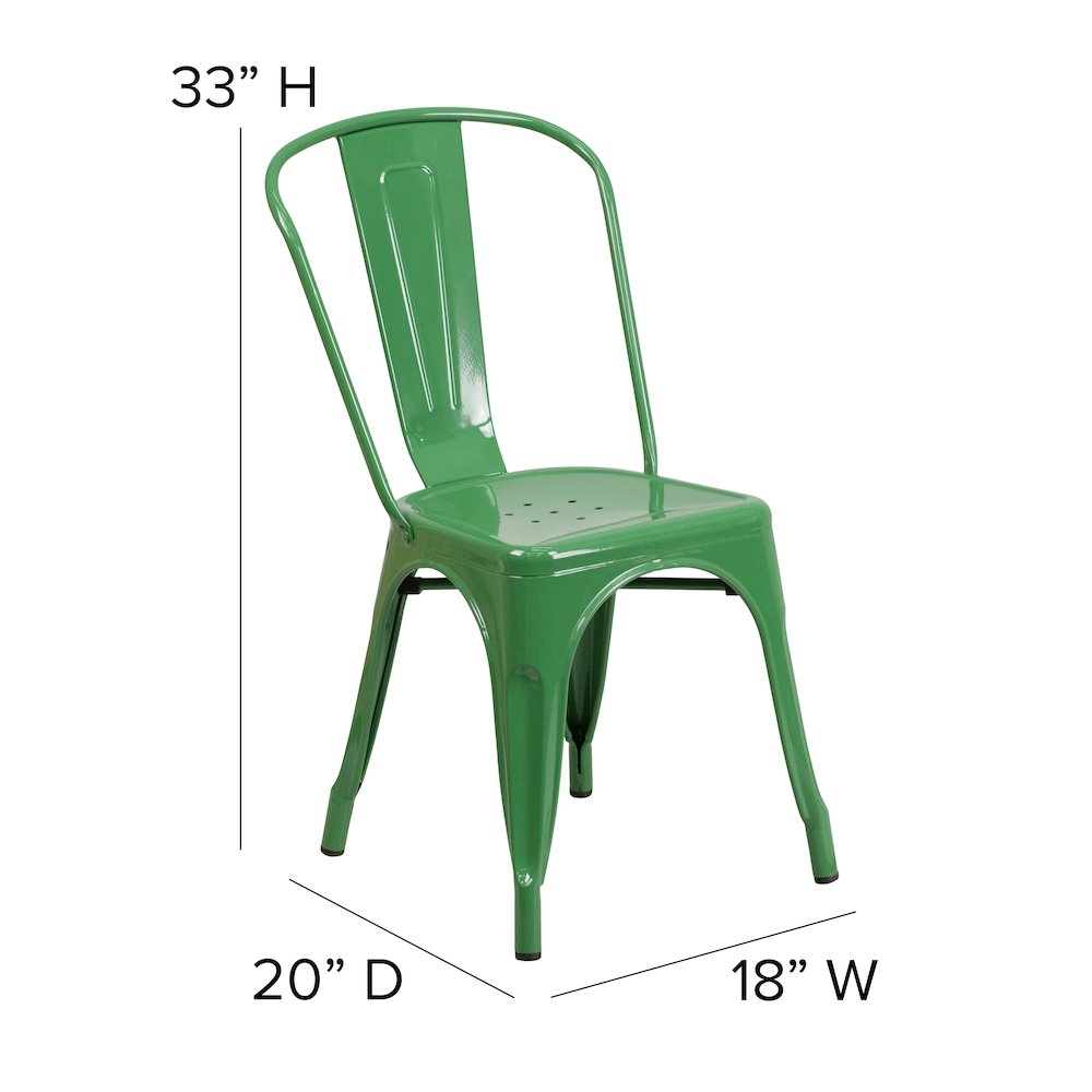 Green Metal Indoor-Outdoor Stackable Chair with Teak Poly Resin Wood Seat