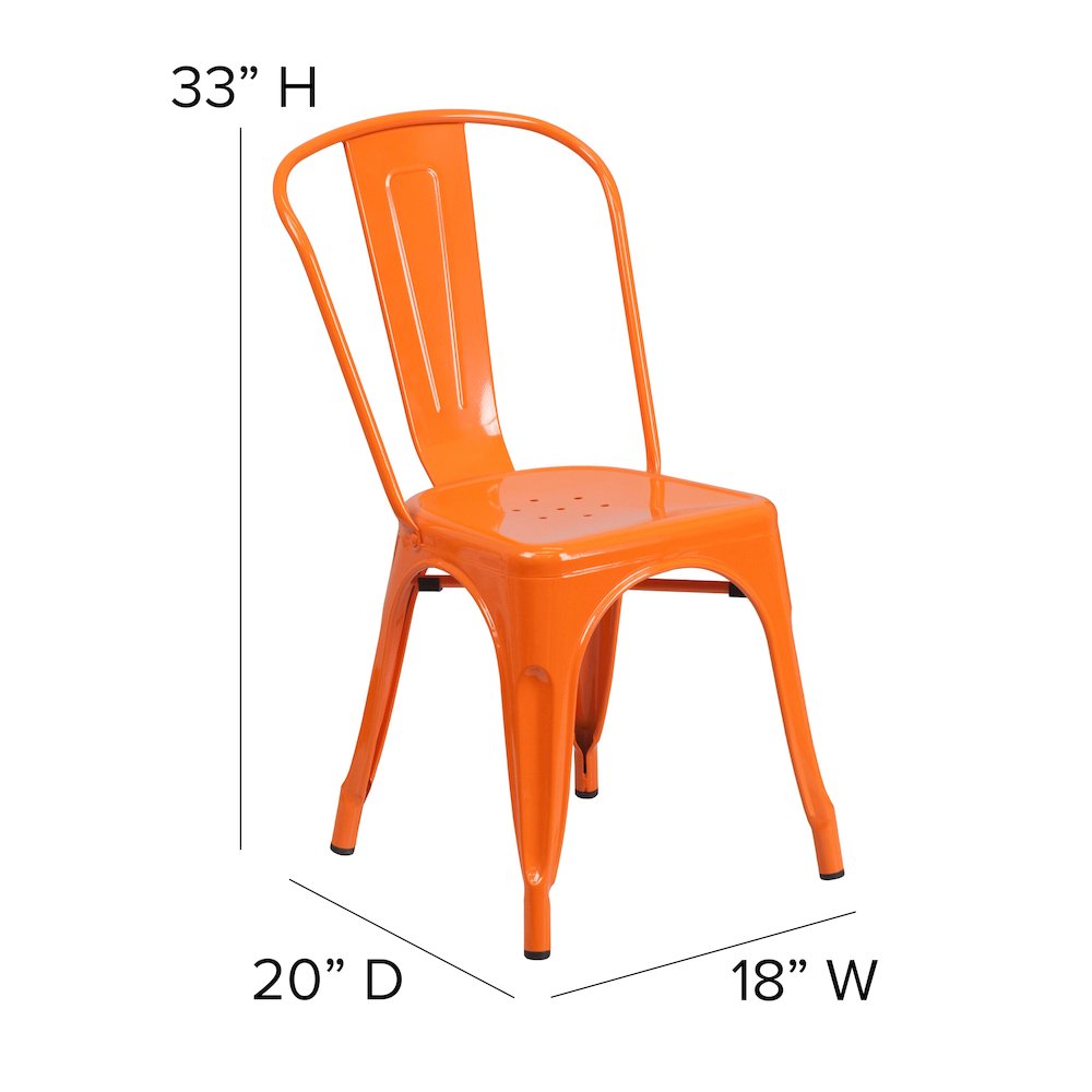 Orange Metal Indoor-Outdoor Stackable Chair with Teak Poly Resin Wood Seat