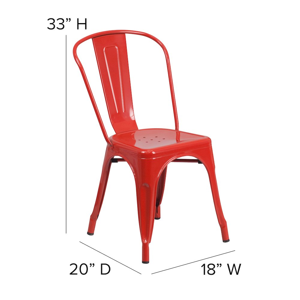 Red Metal Indoor-Outdoor Stackable Chair with Red Poly Resin Wood Seat