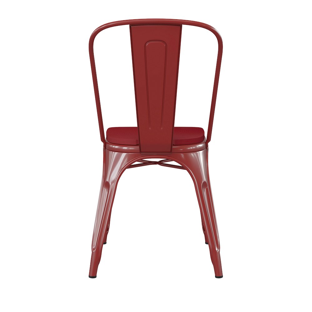 Red Metal Indoor-Outdoor Stackable Chair with Red Poly Resin Wood Seat
