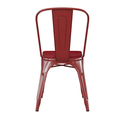 Red Metal Indoor-Outdoor Stackable Chair with Red Poly Resin Wood Seat