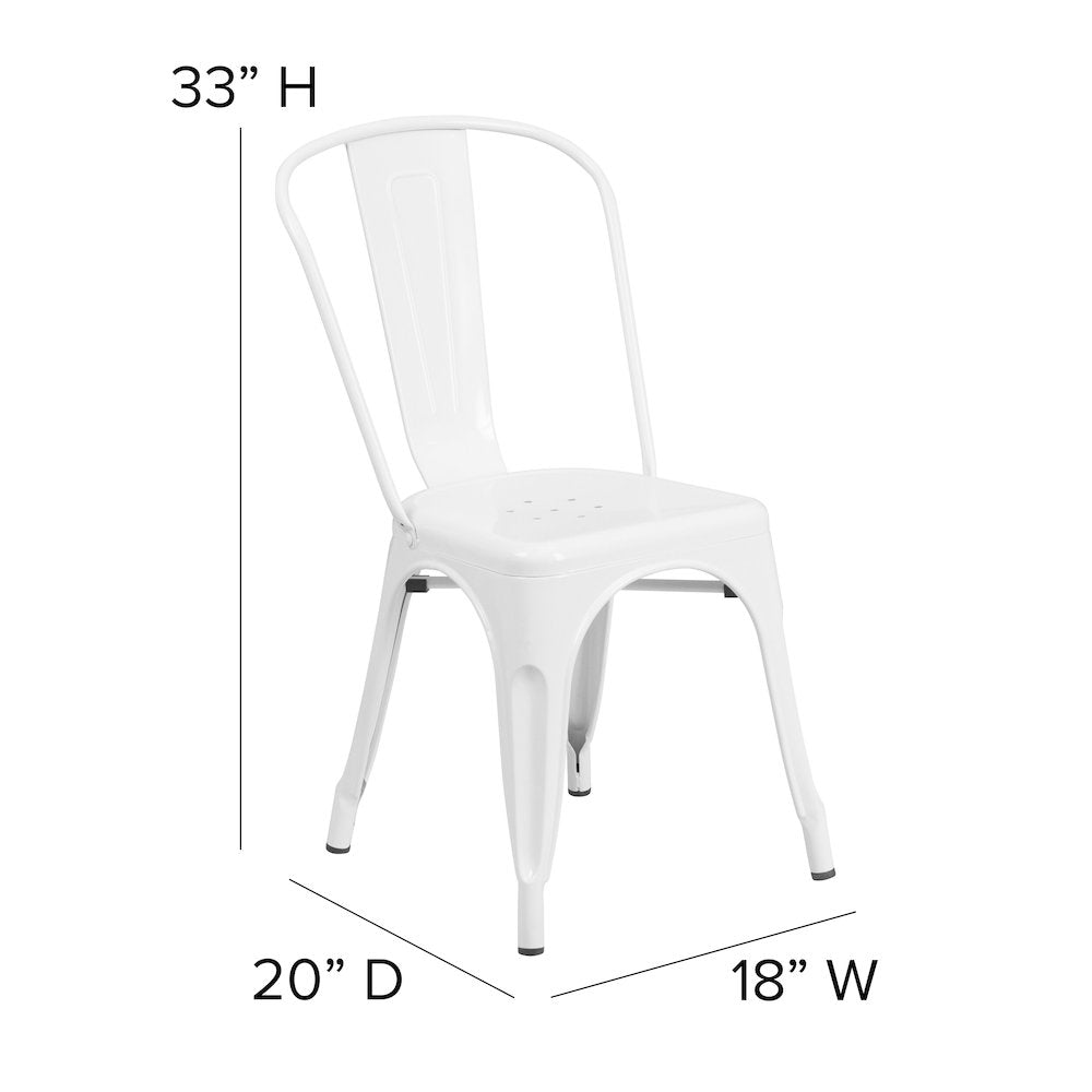 White Metal Indoor-Outdoor Stackable Chair with Gray Poly Resin Wood Seat