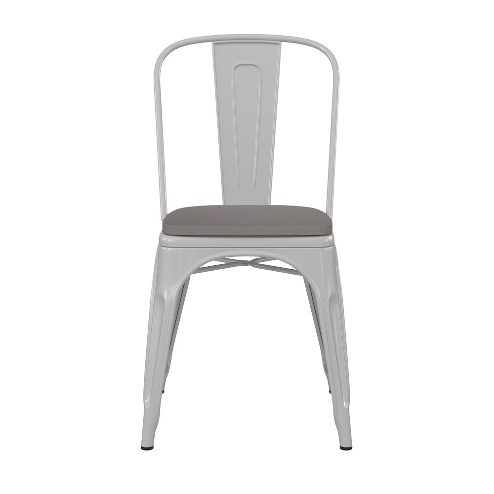 White Metal Indoor-Outdoor Stackable Chair with Gray Poly Resin Wood Seat