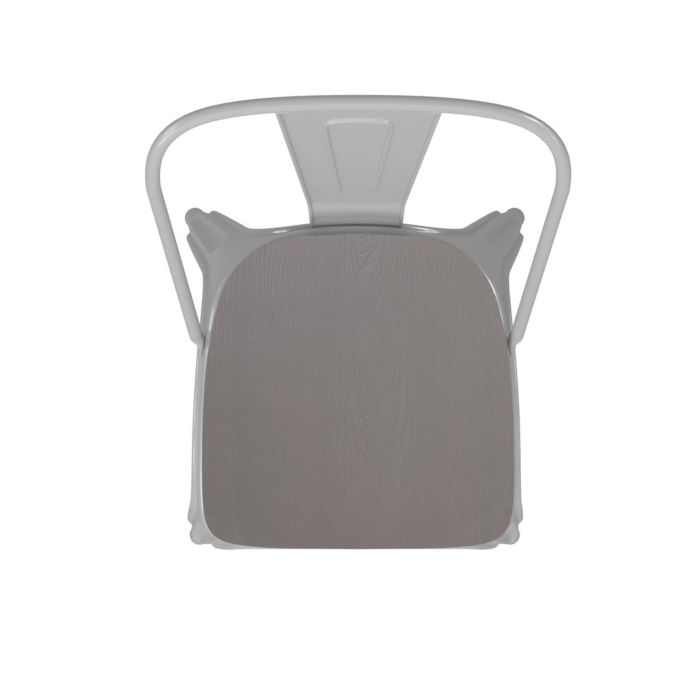 White Metal Indoor-Outdoor Stackable Chair with Gray Poly Resin Wood Seat