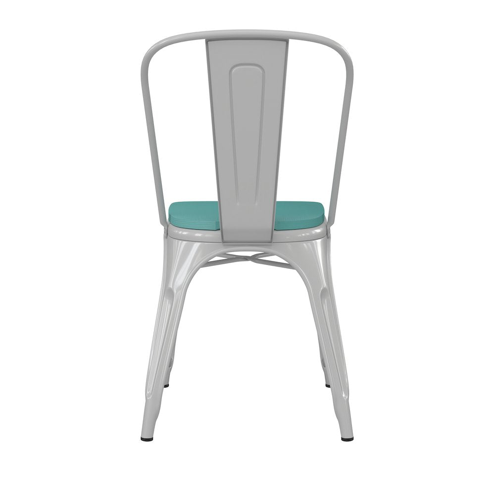 White Metal Indoor-Outdoor Stackable Chair with Mint Green Poly Resin Wood Seat