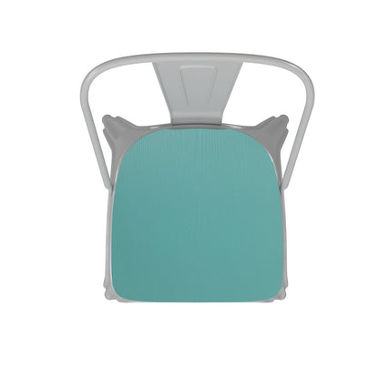 White Metal Indoor-Outdoor Stackable Chair with Mint Green Poly Resin Wood Seat