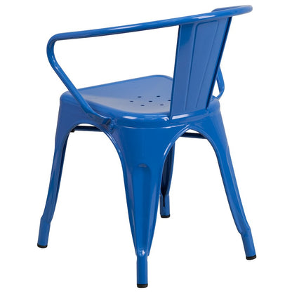 Commercial Grade Blue Metal Indoor-Outdoor Chair with Arms