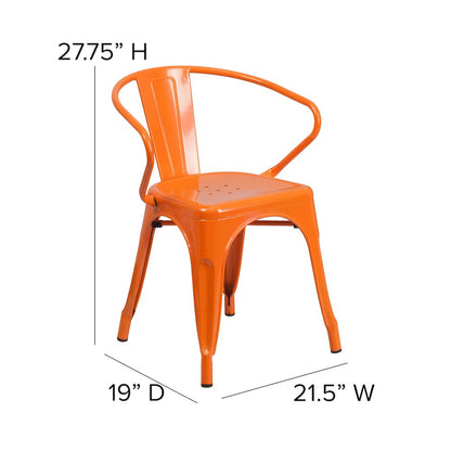 Commercial Grade Orange Metal Indoor-Outdoor Chair with Arms