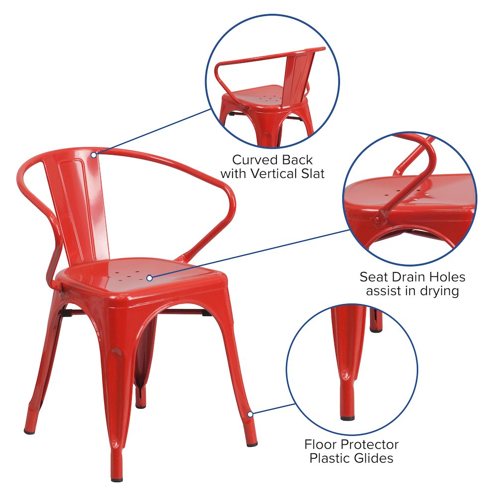 Commercial Grade Red Metal Indoor-Outdoor Chair with Arms