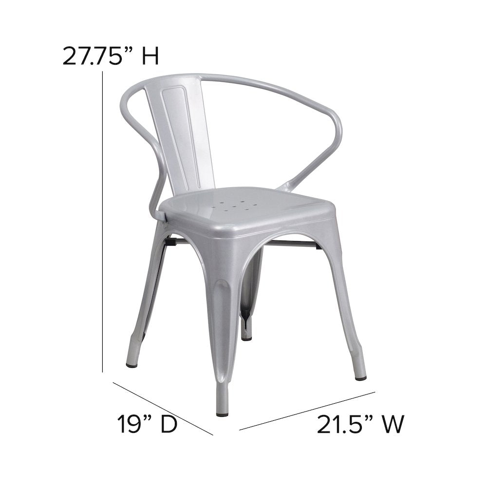 Commercial Grade Silver Metal Indoor-Outdoor Chair with Arms