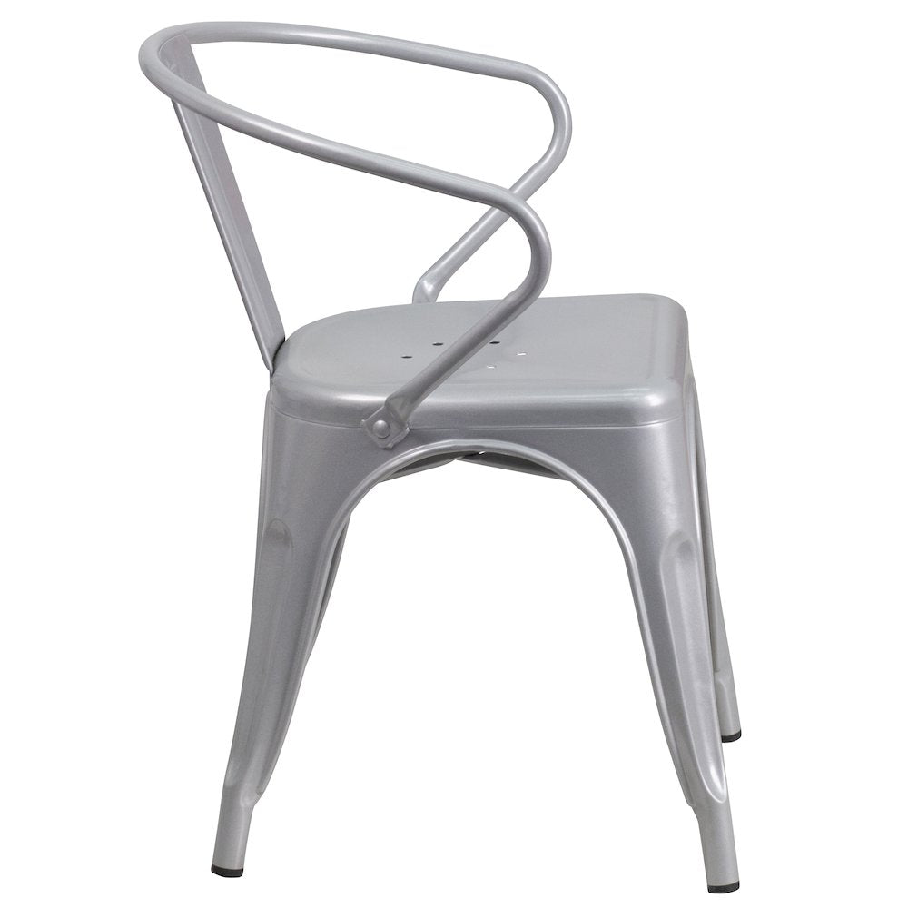 Commercial Grade Silver Metal Indoor-Outdoor Chair with Arms