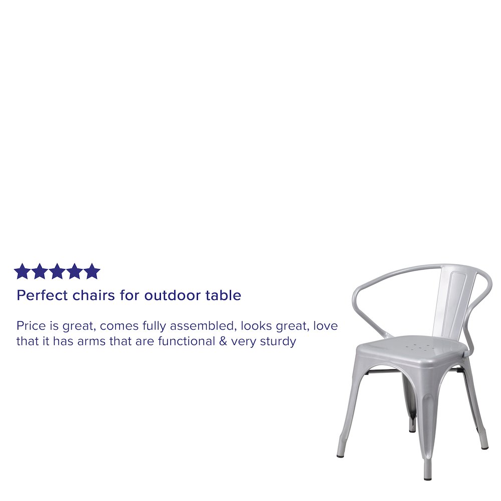 Commercial Grade Silver Metal Indoor-Outdoor Chair with Arms
