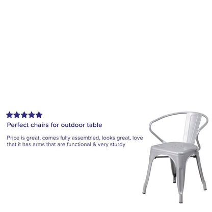Commercial Grade Silver Metal Indoor-Outdoor Chair with Arms