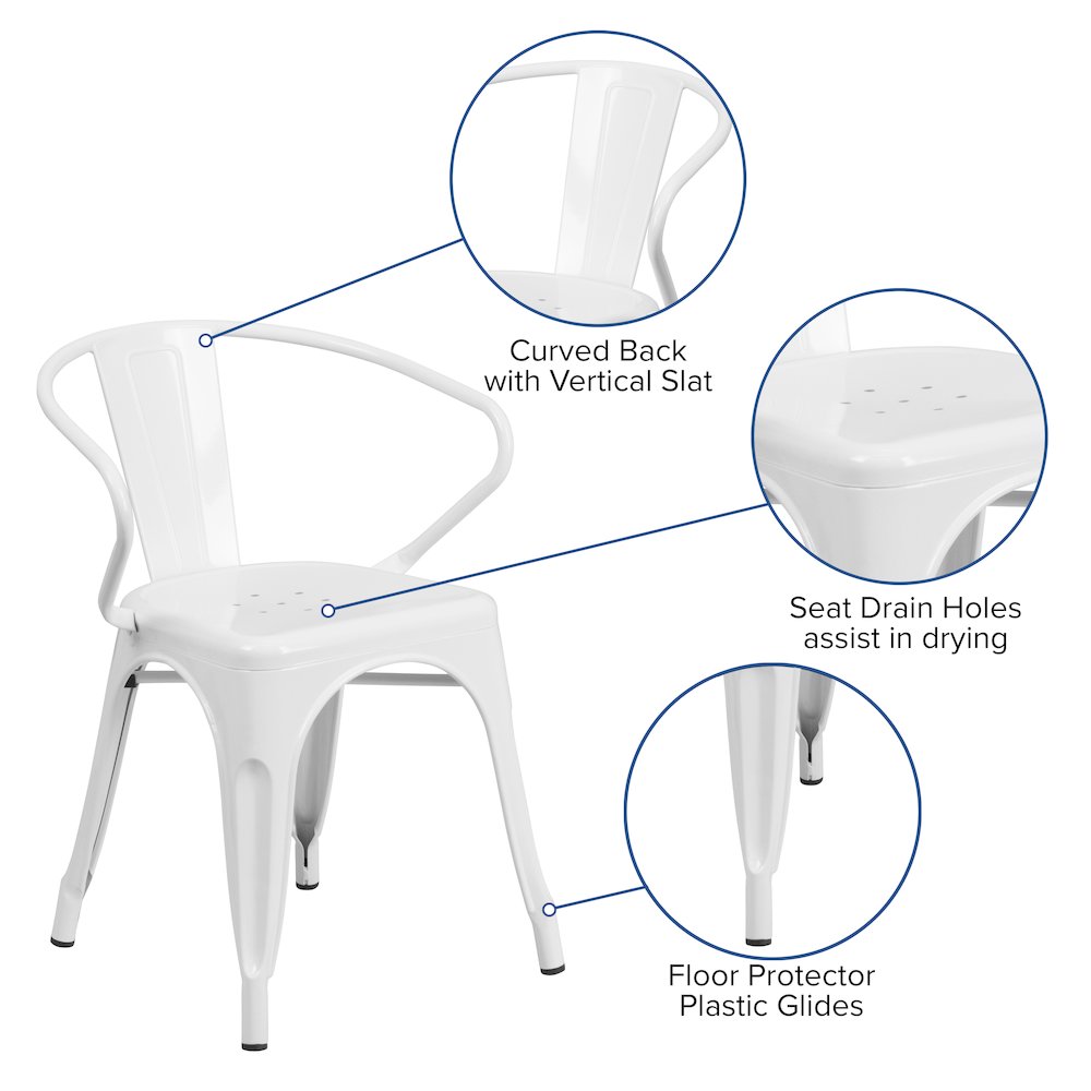 Commercial Grade White Metal Indoor-Outdoor Chair with Arms