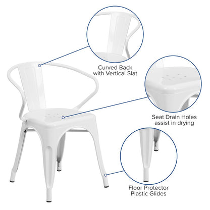 Commercial Grade White Metal Indoor-Outdoor Chair with Arms