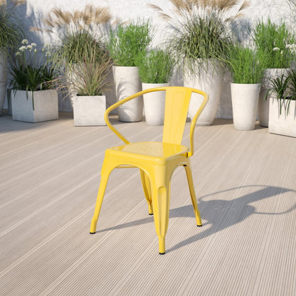 Commercial Grade Yellow Metal Indoor-Outdoor Chair with Arms