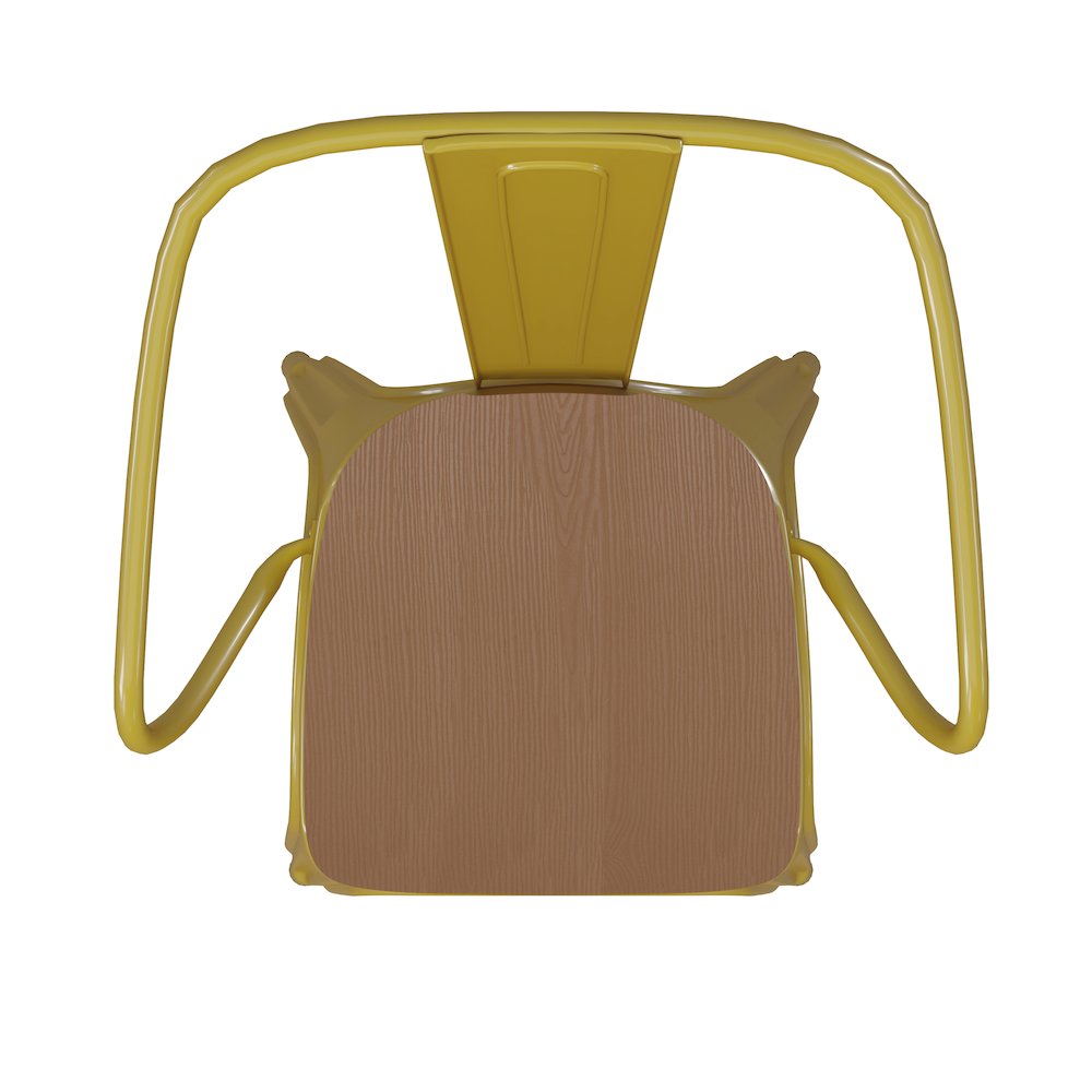 Yellow Metal Indoor-Outdoor Chair with Arms with Teak Poly Resin Wood Seat