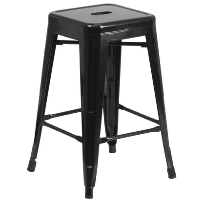 24" High Backless Black Metal Indoor-Outdoor Counter Height Stool with Seat