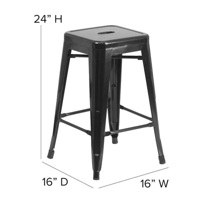 24" High Backless Black Metal Indoor-Outdoor Counter Height Stool with Seat