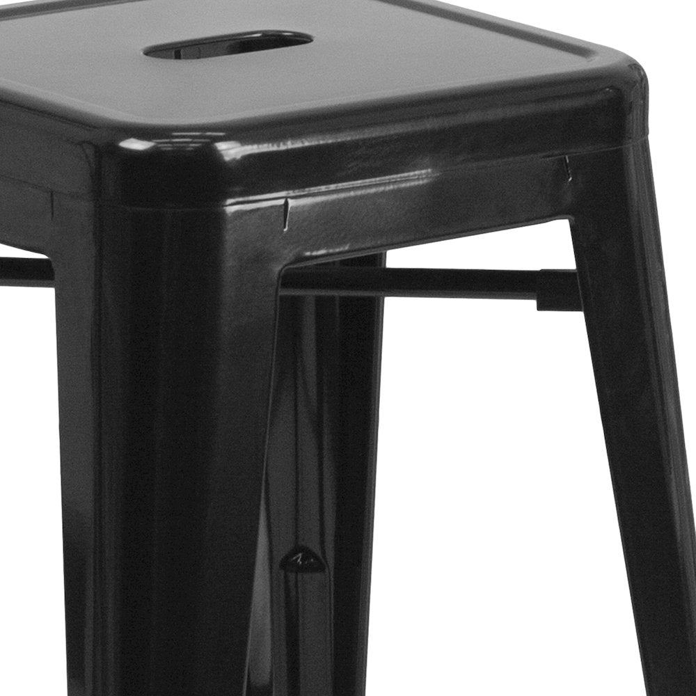 24" High Backless Black Metal Indoor-Outdoor Counter Height Stool with Seat