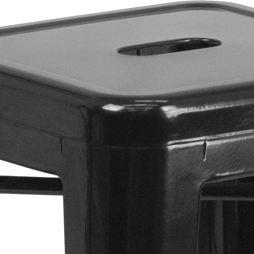 24" High Backless Black Metal Indoor-Outdoor Counter Height Stool with Seat