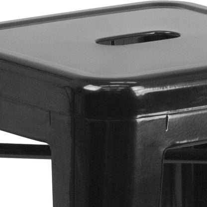 24" High Backless Black Metal Indoor-Outdoor Counter Height Stool with Seat