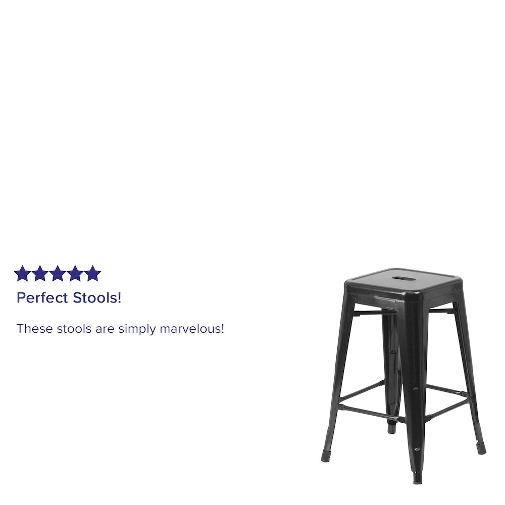 24" High Backless Black Metal Indoor-Outdoor Counter Height Stool with Seat
