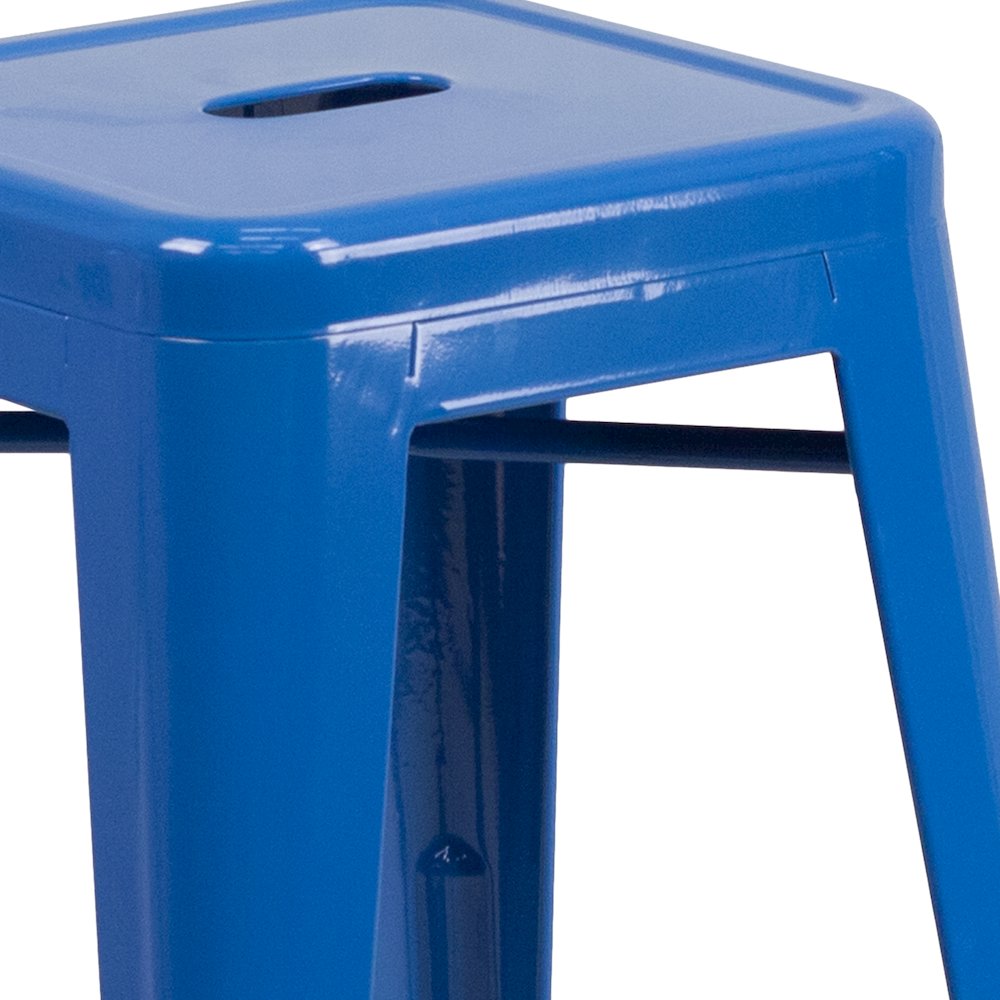 24" High Backless Blue Metal Indoor-Outdoor Counter Height Stool with Seat