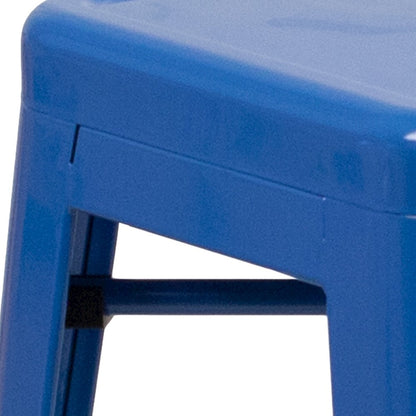 24" High Backless Blue Metal Indoor-Outdoor Counter Height Stool with Seat