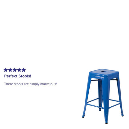 24" High Backless Blue Metal Indoor-Outdoor Counter Height Stool with Seat