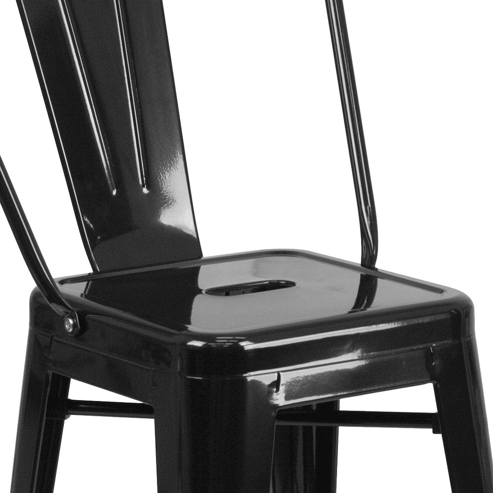 24" High Black Metal Indoor-Outdoor Counter Height Stool with Removable Back