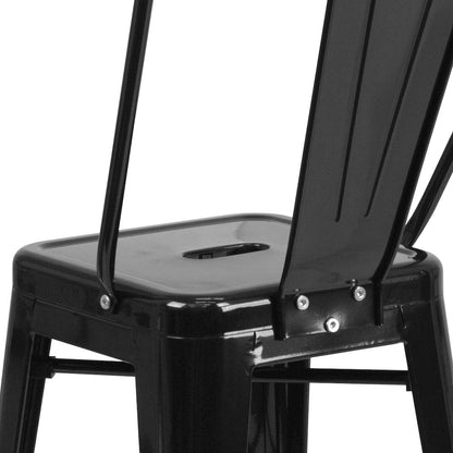 24" High Black Metal Indoor-Outdoor Counter Height Stool with Removable Back