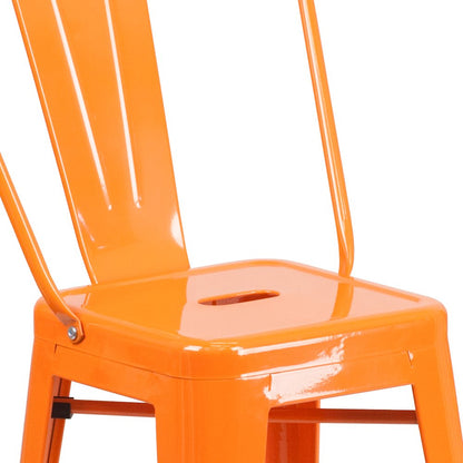 24" High Orange Metal Indoor-Outdoor Counter Height Stool with Removable Back