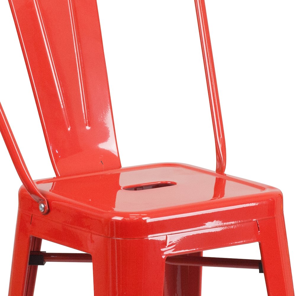 24" High Red Metal Indoor-Outdoor Counter Height Stool with Removable Back