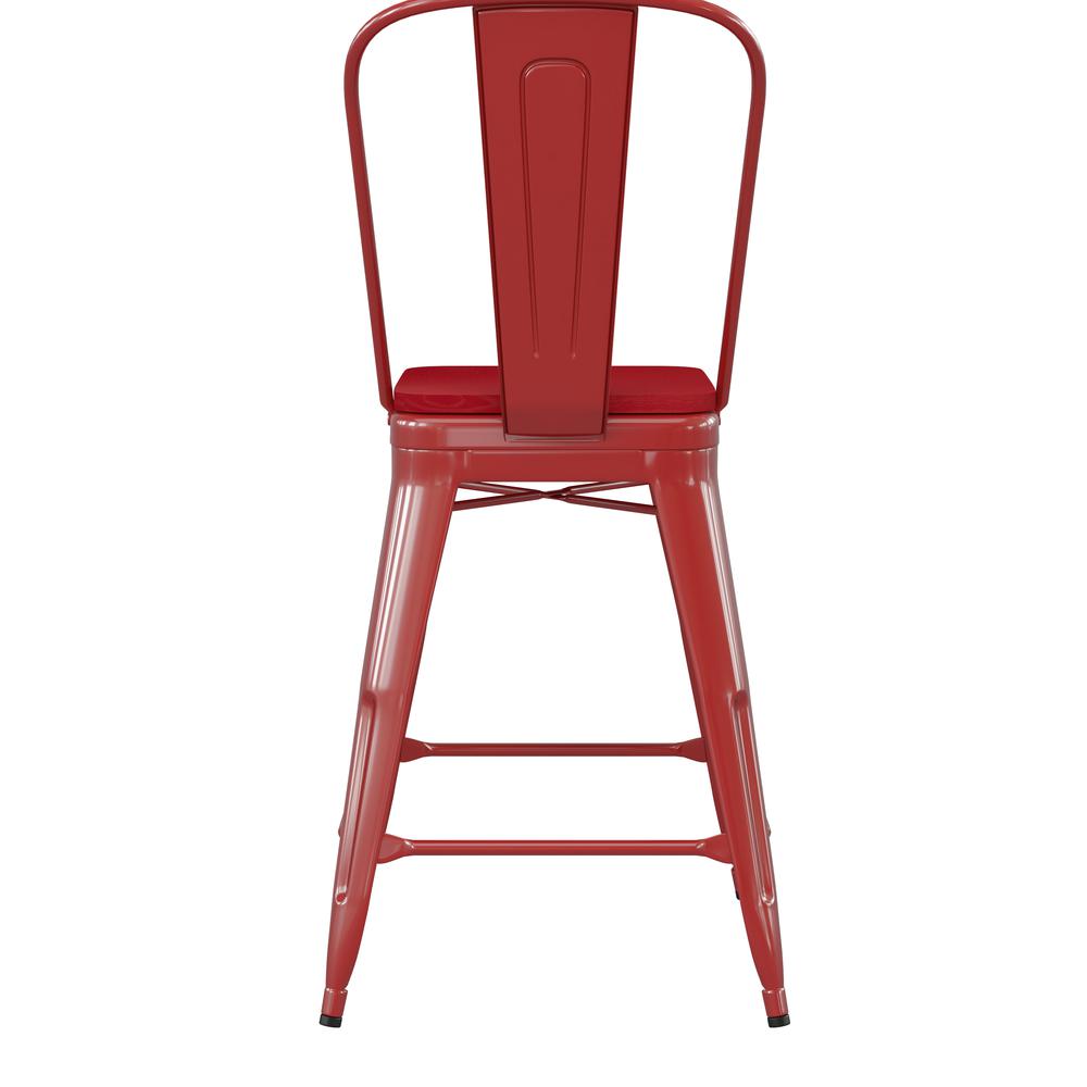 24" High Red Metal Indoor-Counter Height Stool with Removable Back