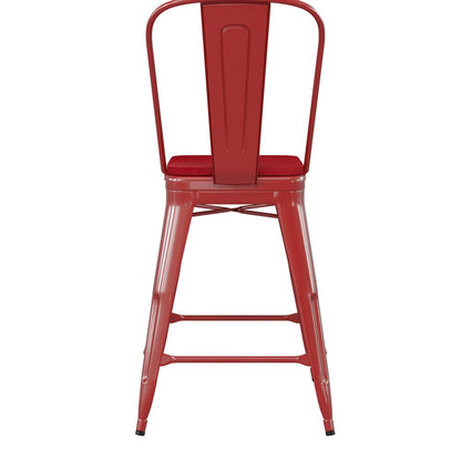 24" High Red Metal Indoor-Counter Height Stool with Removable Back