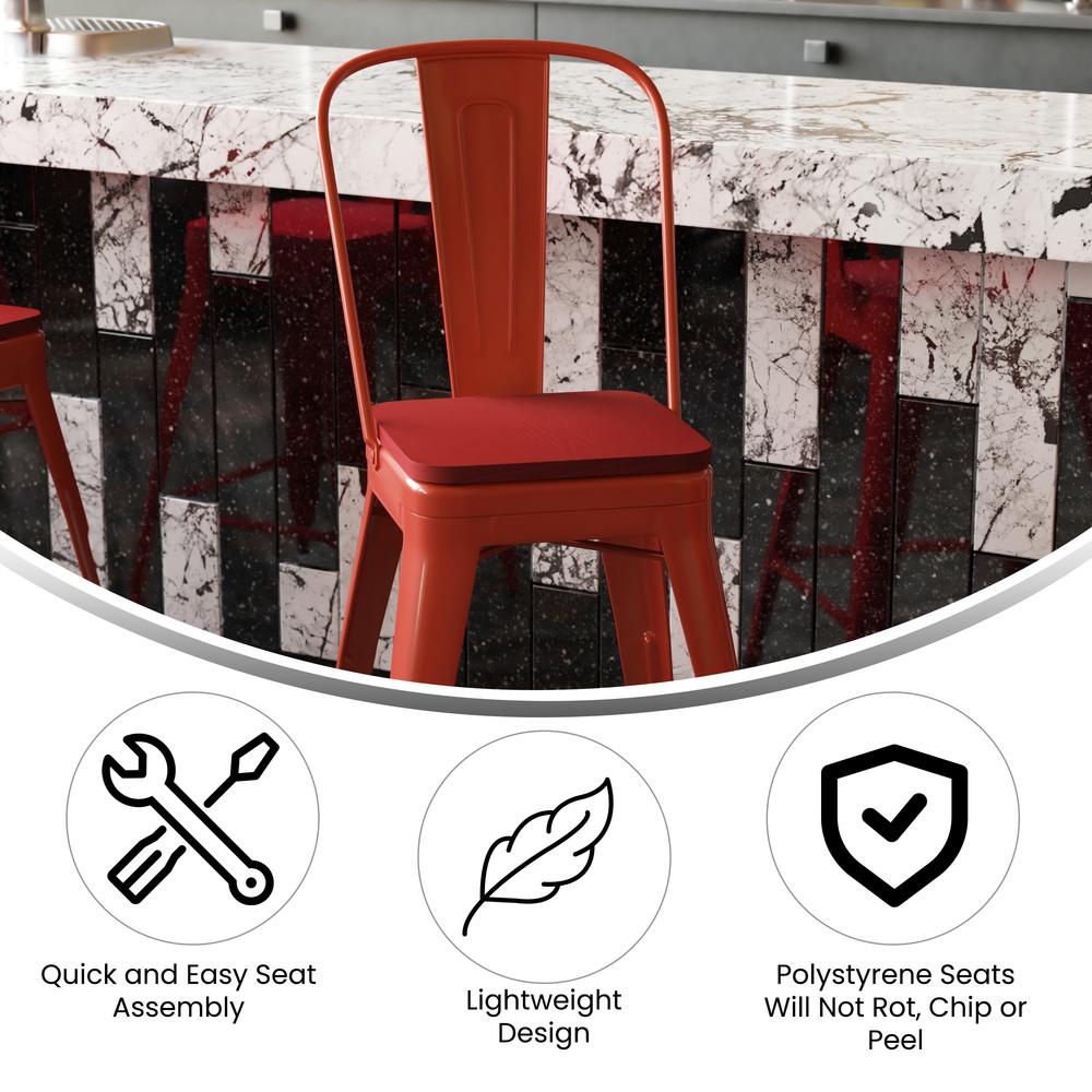 24" High Red Metal Indoor-Counter Height Stool with Removable Back