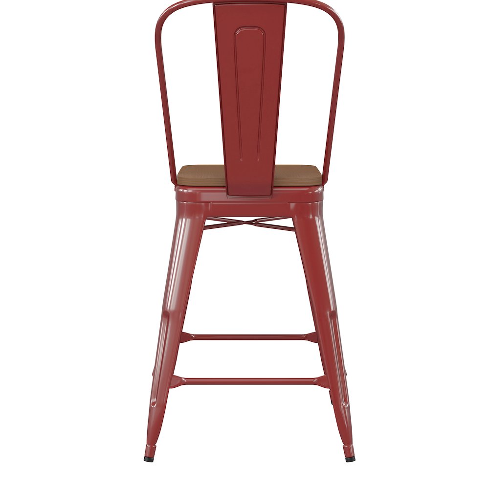 24" High Red Metal Indoor-Counter Height Stool with Removable Back