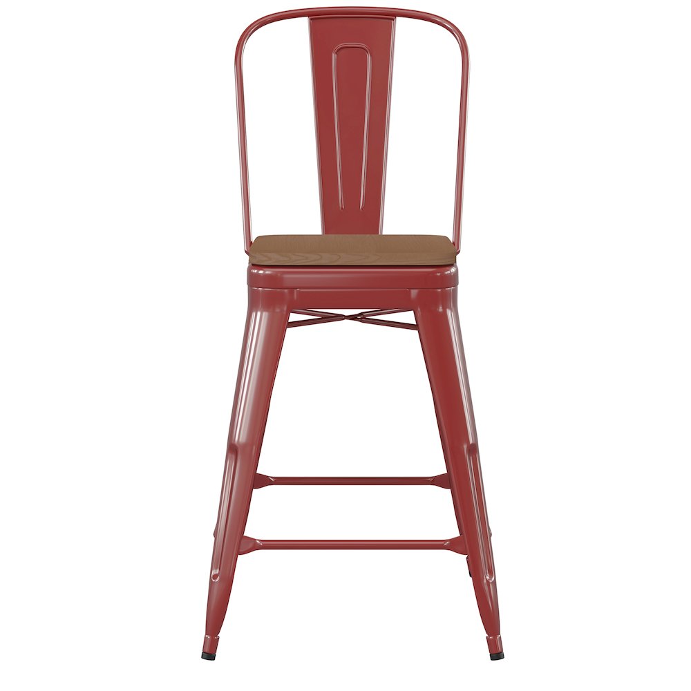 24" High Red Metal Indoor-Counter Height Stool with Removable Back
